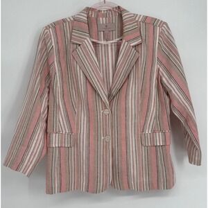 Laurie Felt Womens Pink Tan Striped Linen Blend Blazer Jacket Stretch Sz 12